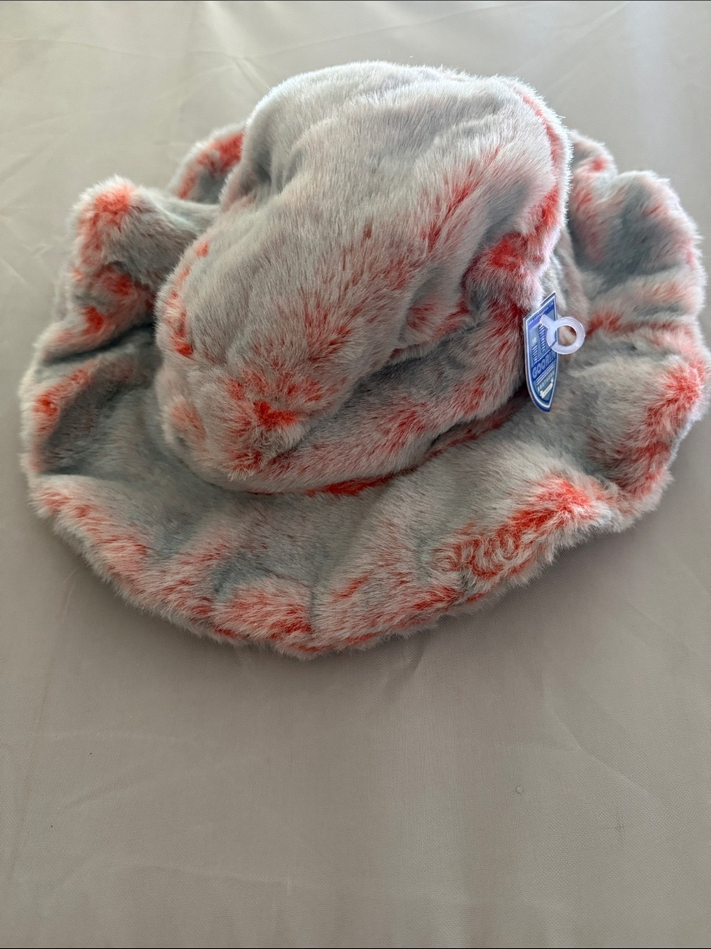 NWT Goorin Brothers Faux Fur Bucket Hat - Gray with red orange Accents